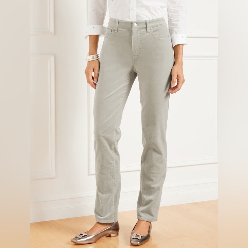Talbots Women's Sparkle Stretch Corduroy Straight Leg Pants in Light Gray